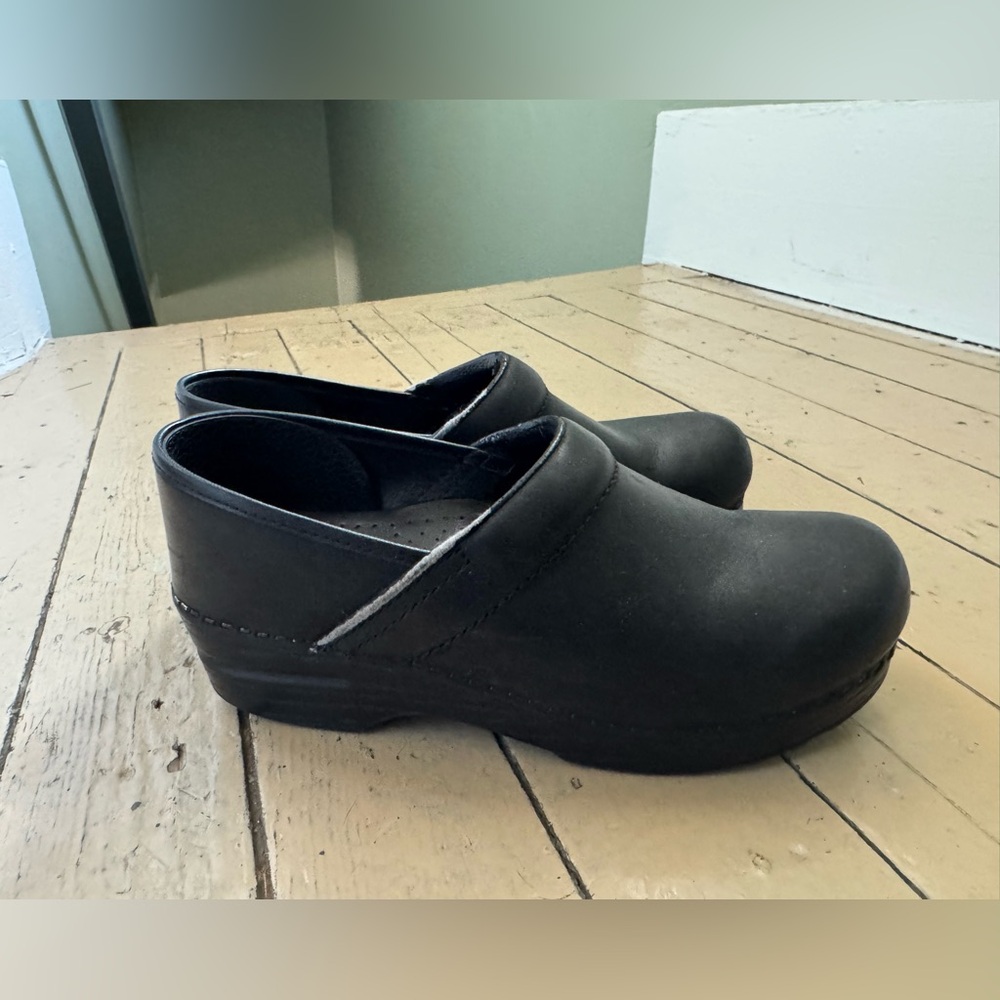 Black Matte Leather Dansko slip ons